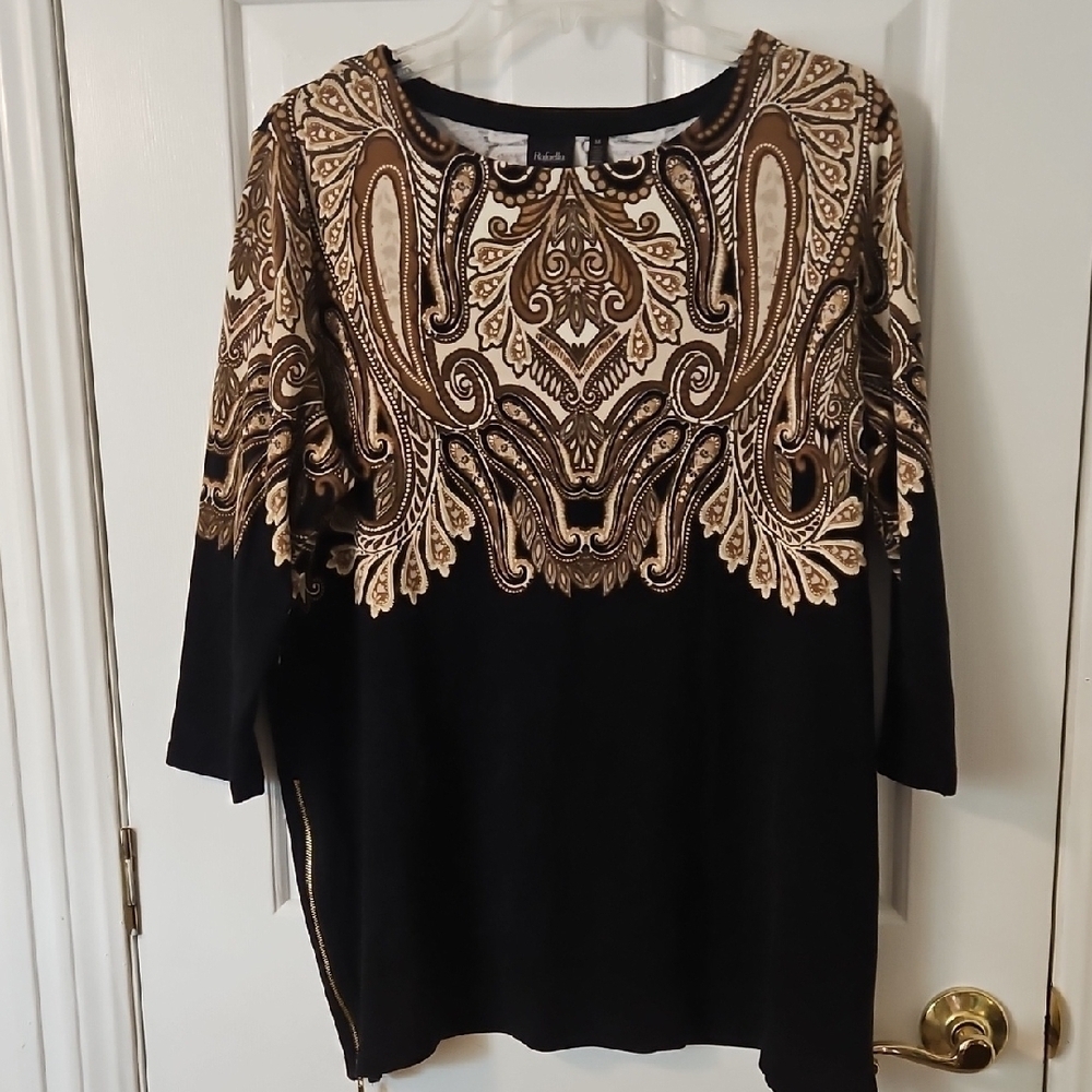 Rafaella Gold Graphic 3/4 Sleeve Blouse